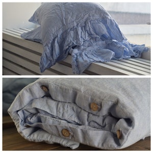 DUVET COVER set & pillow with ruffle melange blue color Stone Washed Seamless full king quilt linen duvet cover king Full