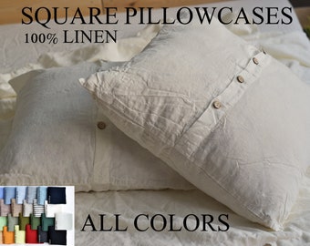 Linen SQUARE KISSENBEZUG Stonewashed quadratisches Leinenkissen Hausfrau Königin König Standardgrößen Körperbezug Kissenbezüge Leinen