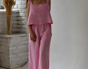 Linen pants & linen top / pants woman / linen top/ linen woman clothing / gift for christmas / linen clothing/ linen pants
