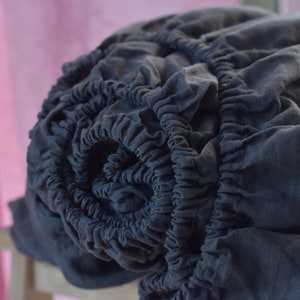 Linen fitted sheet in a Graphite color Queen King Twin 100% Flax Softened Sheet rose linen bedding