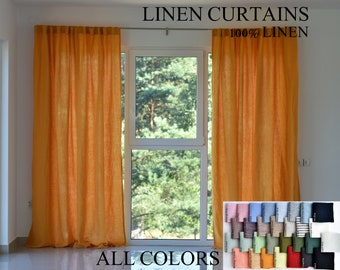 100% Organic Linen Curtain. Stonewashed Linen Window Panel. Linen curtains with hidden tab. Linen Curtain Panel.