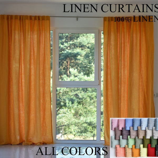 100% Organic Linen Curtain. Stonewashed Linen Window Panel. Linen curtains with hidden tab. Linen Curtain Panel.