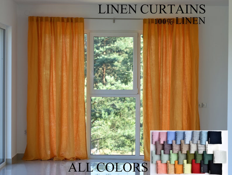 100% Organic Linen Curtain. Stonewashed Linen Window Panel. Linen curtains with hidden tab. Linen Curtain Panel. image 1