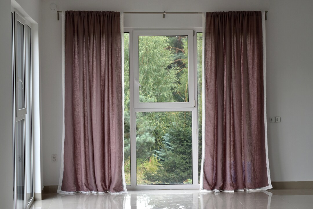 100% Organic Linen Curtain With Lace. Stonewashed Linen Window Panel ...