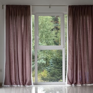 100% Organic Linen Curtain with lace. Stonewashed Linen Window Panel with lace. Linen curtains with Rod Pocket. Linen Curtain Panel.