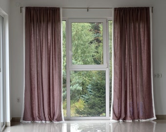 100% Organic Linen Curtain with lace. Stonewashed Linen Window Panel with lace. Linen curtains with Rod Pocket. Linen Curtain Panel.