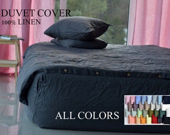 DUVET COVER set & pillow with envelope closures Graphite color Stone Washed Seamless full king quilt linen duvet cover king Full