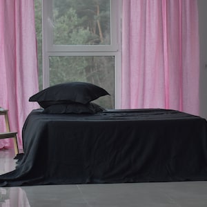 LINEN SHEET SET in black color Queen King Twin linen bedding set bedding sheet set / Luxury Eco black linen bedding