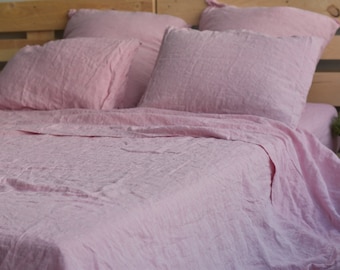 LINEN SHEET SET in a melange pink color Queen King Twin linen bedding set Luxury Eco rose linen bedding pink bed linen