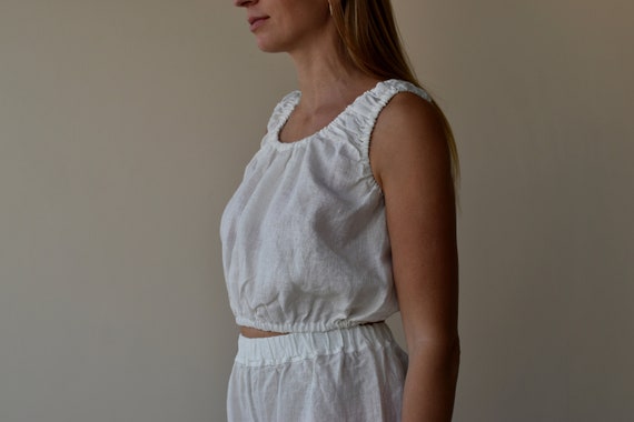 TOP de lino ropa mujer camisa de lino top de lino pijama mujer ropa lino crop top mujer ropa de lino top de lino Etsy Espana