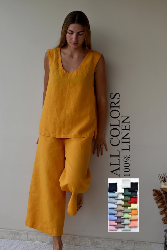 VETEMENTS DE MAISON en lin ensemble pyjama femme ensemble pyjama en lin haut en lin pyjama femme vetement pantalon en lin femme vetement en lin culotte en lin Etsy France