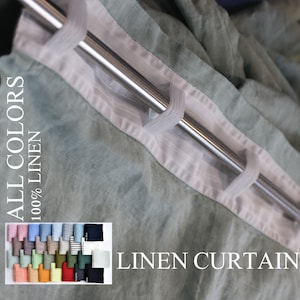 100% Organic Linen Curtain. Stonewashed Linen Window Panel. Linen curtains with braid. Linen Curtain Panel.