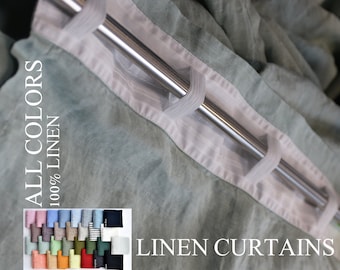 100% Organic Linen Curtain. Stonewashed Linen Window Panel. Linen curtains with braid. Linen Curtain Panel.