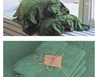 Linen SHEET SET / green linen sheet set / bedding set queen king 100% linen / linen bedding sheet set/ linen shabby chic bedding / farmhouse
