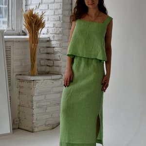 Linen CLOTHES / set woman / linen skirt set linen top/ pajama woman clothing / linen top woman linen clothing/ linen skirt maxi