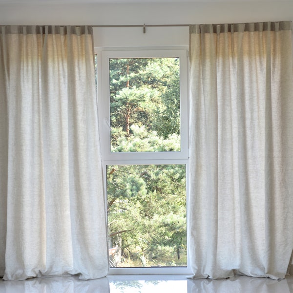 100% Organic Linen Curtain. Stonewashed Linen Window Panel. Linen curtains with hidden tab. Linen Curtain Panel.