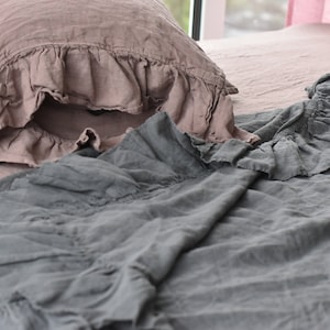 LINEN SHEET SET ruffle Queen King Twin linen bedding set Sheet queen sheet set bed sheets king sheet set bedding set organic 100% flax