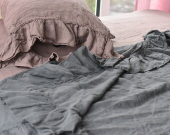 LINEN SHEET SET ruffle Queen King Twin linen bedding set Sheet queen sheet set bed sheets king sheet set bedding set organic 100% flax