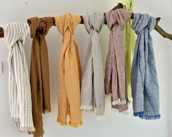 Ready To Ship, 100% Natural Soft LINEN SCARF, Linen scarves, unisex scarf, gift Christmas, present for Christmas, Scarf for Women & Men