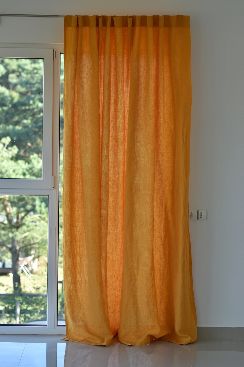 100% Organic Linen Curtain. Stonewashed Linen Window Panel. Linen curtains with hidden tab. Linen Curtain Panel. image 2
