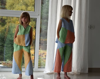 Linen PANTS & TOP for kids / set for girl /  natural clothing for kids / kids linen pants top / linen clothing for kids / gift for christmas