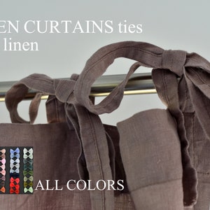 LINEN CURTAINS panel with TIES, organic curtains, cutrains linen, 100% Linen Curtain. Stonewashed Linen Window Panel