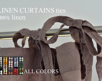 LINEN CURTAINS panel with TIES, organic curtains, cutrains linen, 100% Linen Curtain. Stonewashed Linen Window Panel