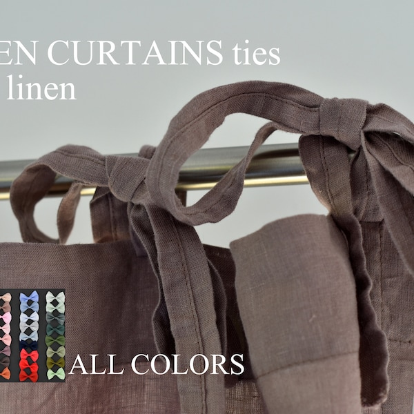 LINEN CURTAINS panel with TIES, organic curtains, cutrains linen, 100% Linen Curtain. Stonewashed Linen Window Panel