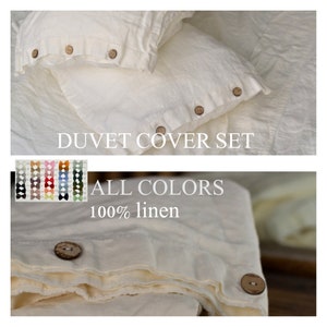 DUVET COVER set & pillow with button closure antique white color Stone Washed Seamless full king quilt linen duvet cover king Full