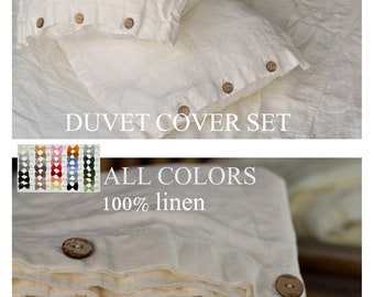 DUVET COVER set & pillow with button closure antique white color Stone Washed Seamless full king quilt linen duvet cover king Full