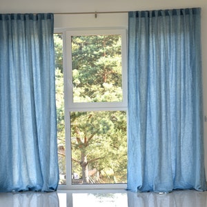 100% Organic Linen Curtain. Stonewashed Linen Window Panel. Linen curtains with hidden tab. Linen Curtain Panel.