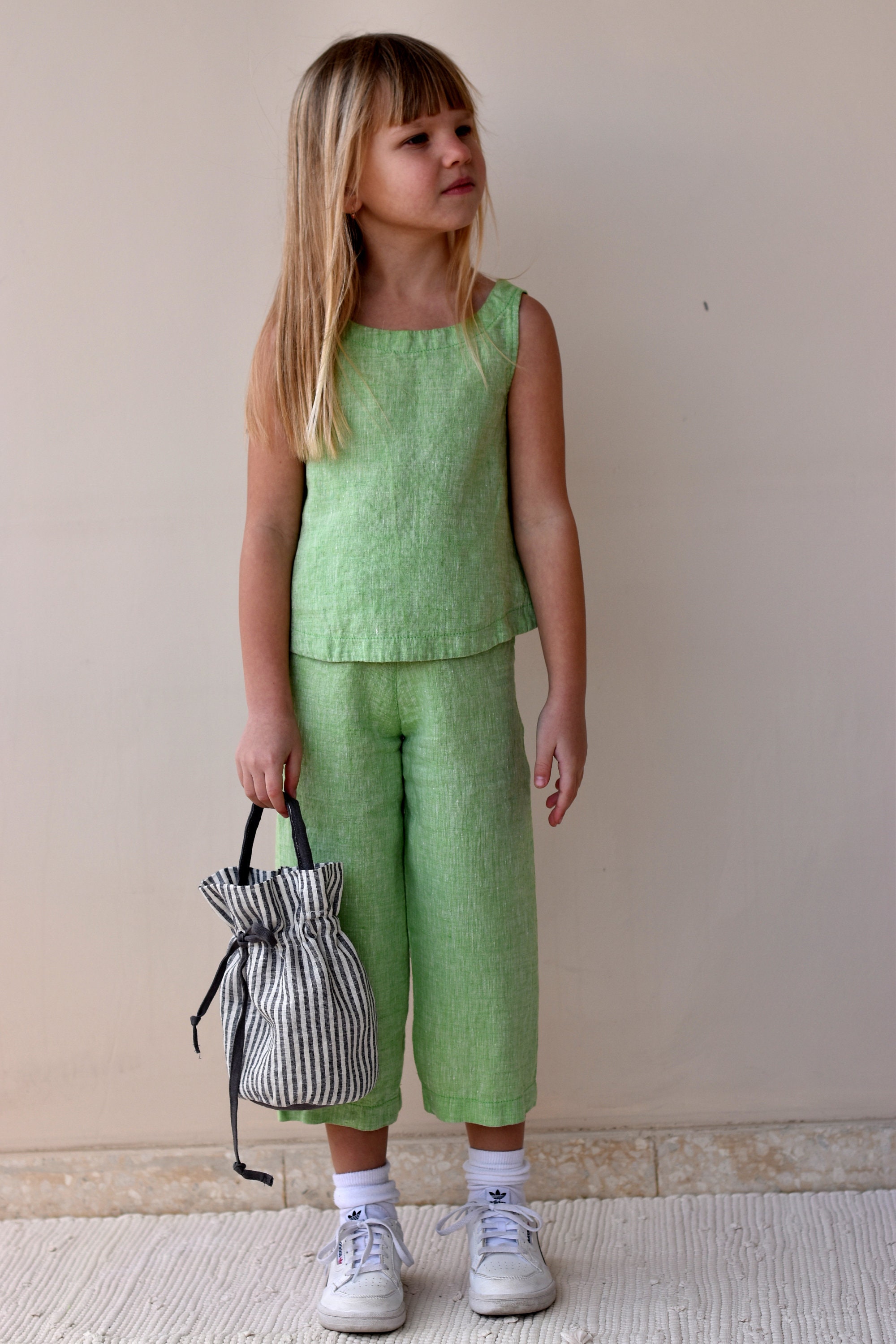 Pantalon Lin Enfant Fille – Palazzo Été Taille Haute Jambe Large – Coton & Lin Léger Décontracté