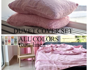 DUVET COVER set & pillow with envelope closures melange pink color Stone Washed Seamless full king quilt linen duvet cover king Full