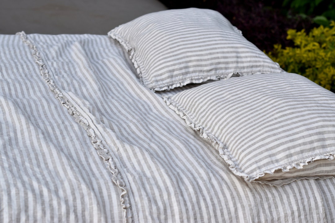 Linen FLAT SHEET With Ruffle Bed Sheet Linen Bedding, FLAT France Linen