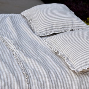 Sábana plana de lino con volante - sábana de lino, ropa de cama plana de Francia, juego de sábanas, sábana de lino de Francia, sábana plana de lino, sábanas queen