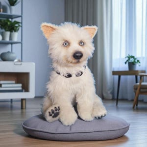 OOAK weißer Hund Plüsch, Künstler gemacht, Kunstspielzeug, handgemachtes Sammlerstück Haustier