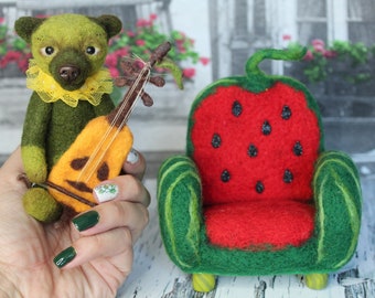 Miniatuur vilten fauteuil, handgemaakt, meubels op BJD-schaal, kunstdecor van wol