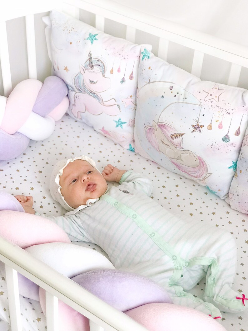 Unicorn crib bedding set. Pink set bumpers for baby crib. Baby Etsy