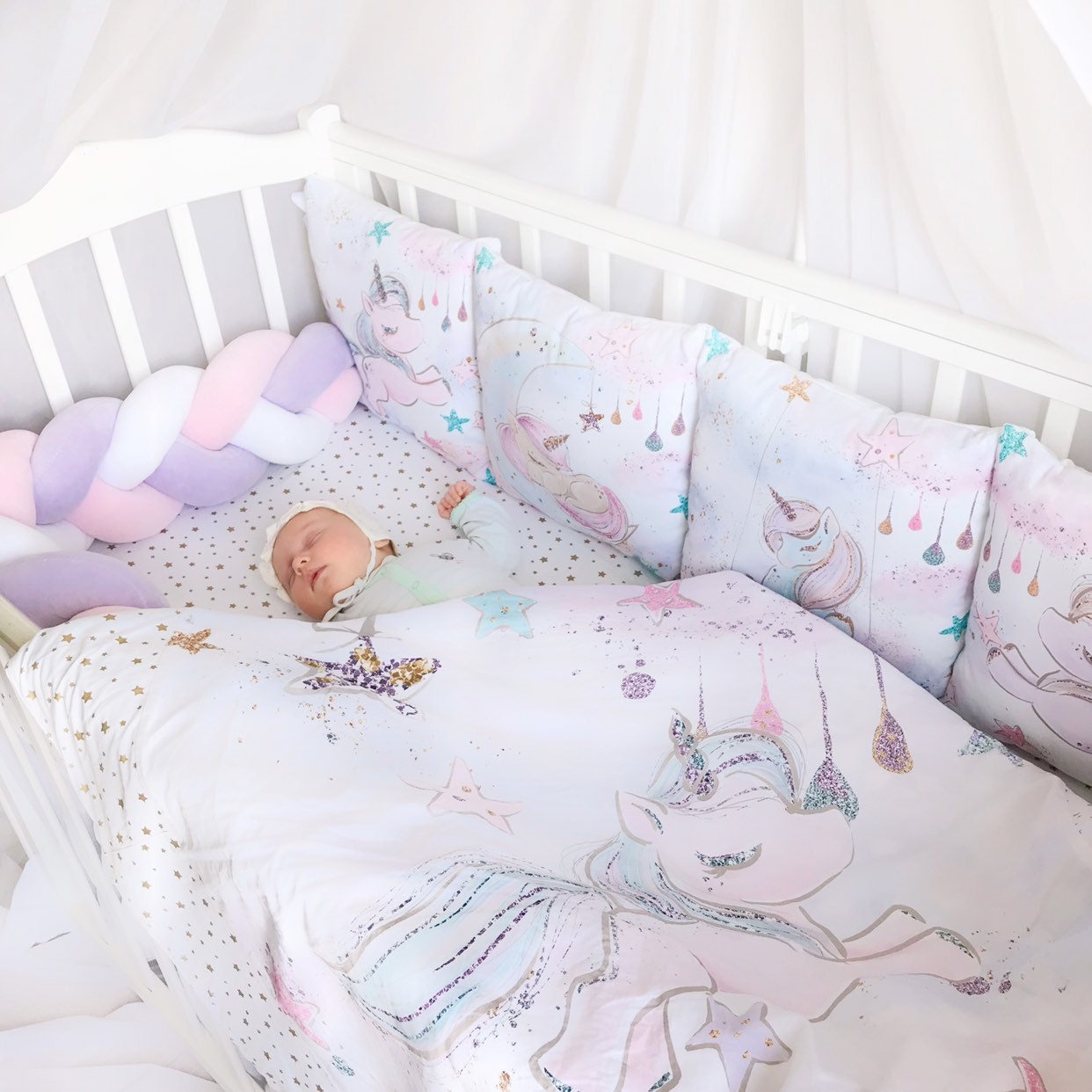 Unicorn crib bedding.Pink set bumpers for baby crib.Baby Etsy