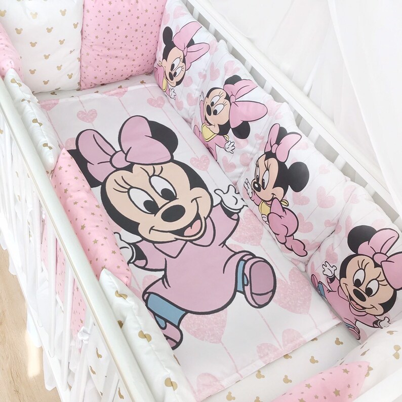 Minnie Mouse crib bedding set for girl. Pink bedding crib set. Etsy