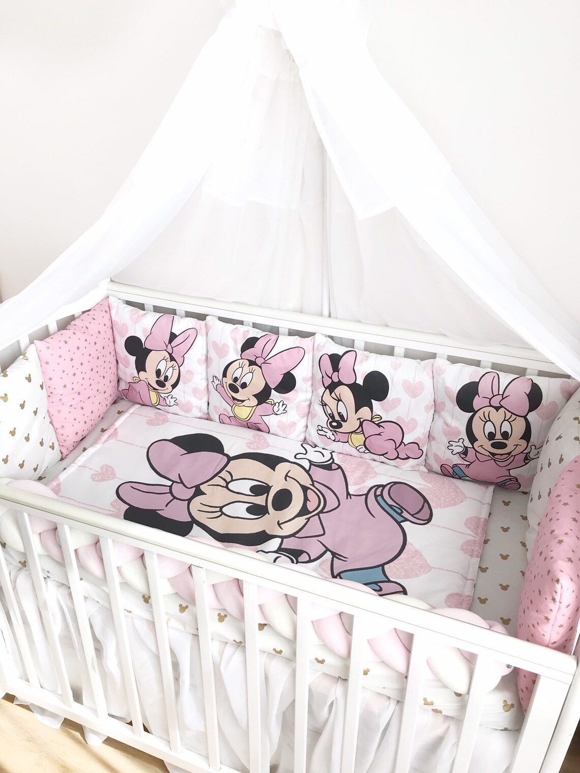 Disney Minnie Mouse crib bedding set.Pink set bumpers. Braided Etsy