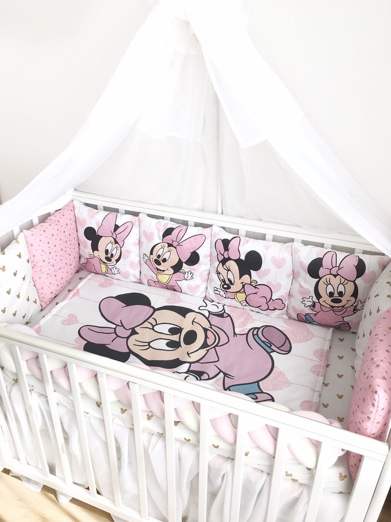 Minnie Mouse crib bedding set for girl. Pink bedding crib set. Etsy