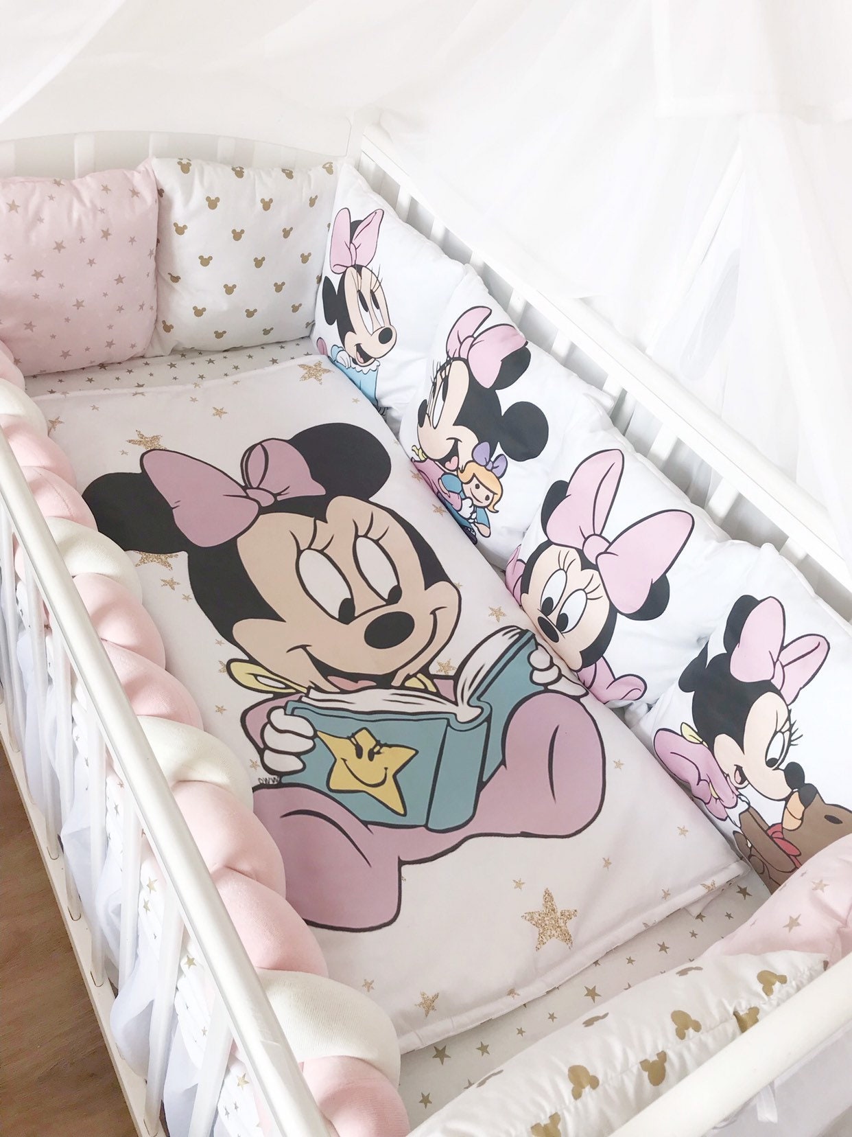 Disney Minnie Mouse crib bedding set.Pink set bumpers. Braided Etsy