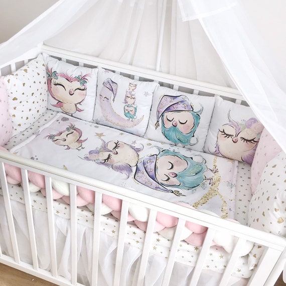 Owl crib bedding girl.Pink set bumpers 