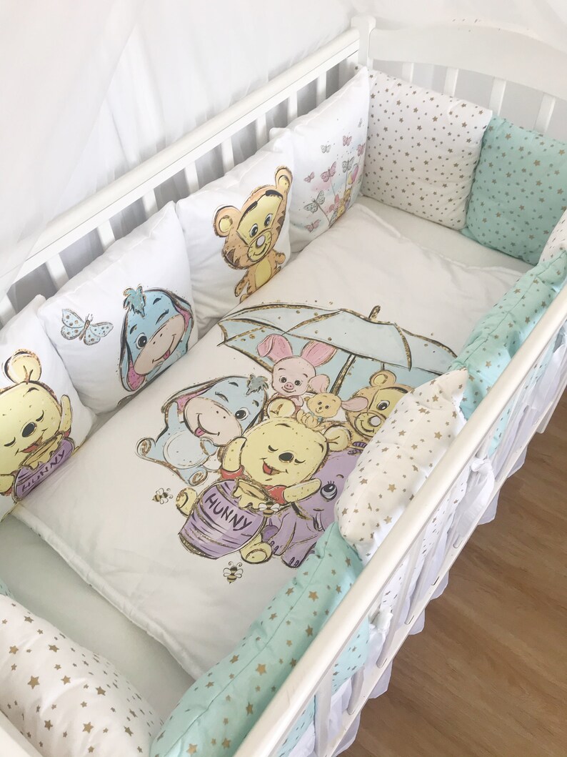 Winnie the Pooh Crib bedding set boy girl .Yellow set bumpers Etsy