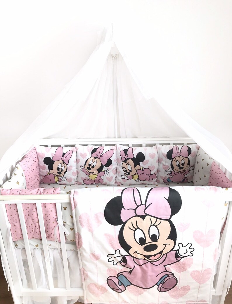 Minnie Mouse crib bedding set for girl. Pink bedding crib set. Etsy