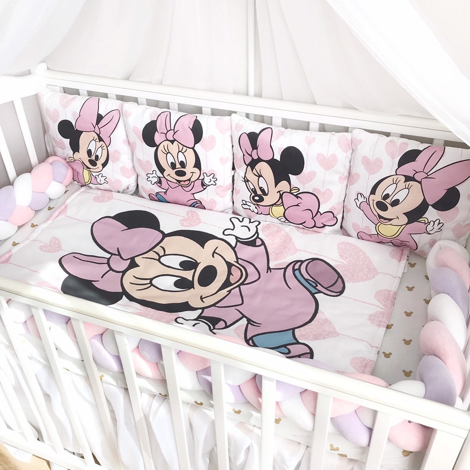 Minnie Mouse crib bedding set for girl. Pink bedding crib set. Etsy