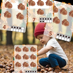 Counting to 10. Acorn Counting Activity - Printable Educational Game for Toddlers. Fun Hands on activity, fine motor skills.