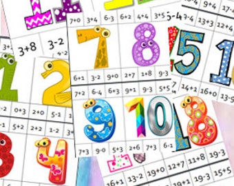 Math activity Printable activities.  Busy book. Learn add and minus numbers 1-20 Learn and play. Count and clip-cards. Elementary math.