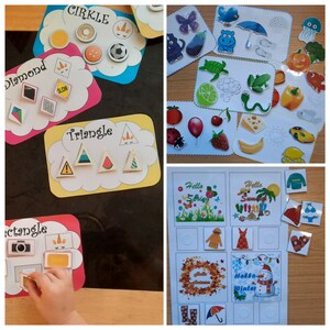 5 różnych aktywności Busy book. Aktywność zakupowa. Aktywność edukacyjna. First Busy Bags, kształt, kolor, umiejętności motoryczne. Aktywności do wydrukowania.